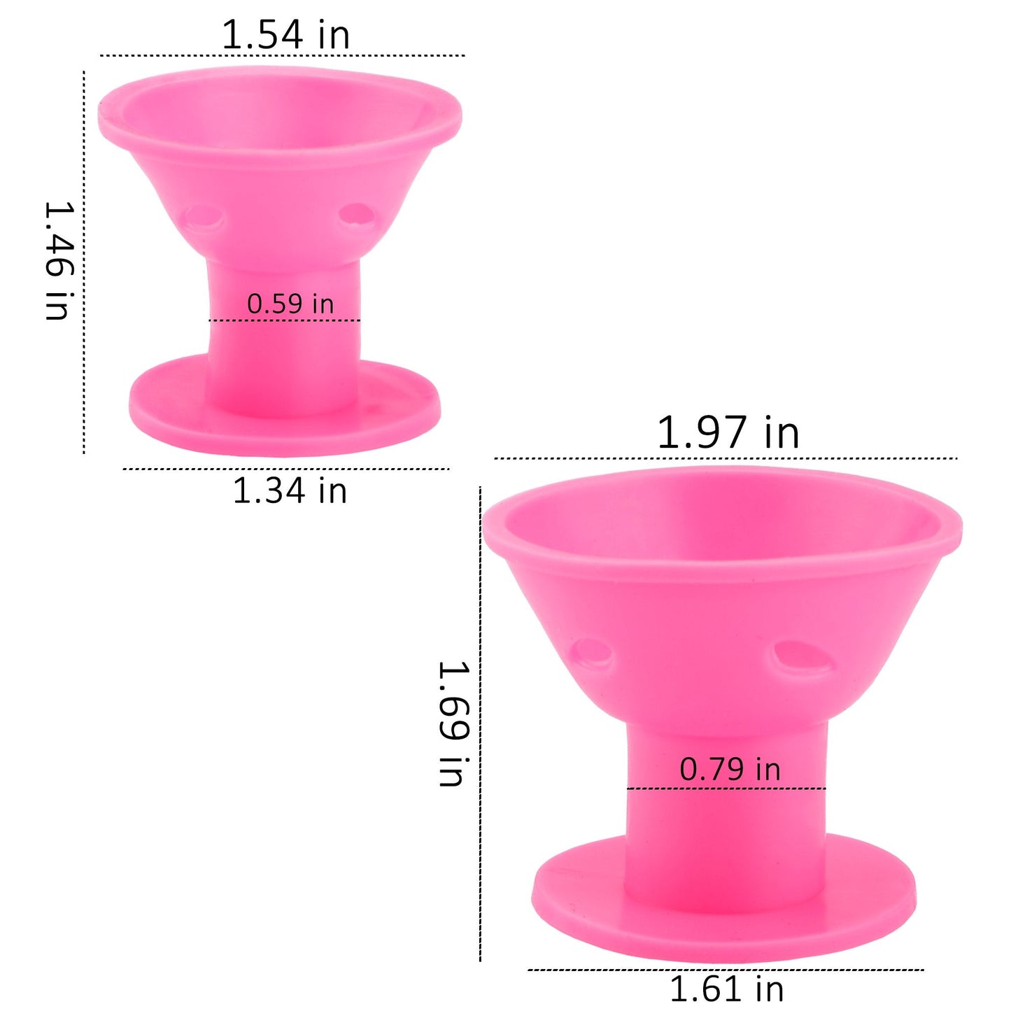 Close up view of pink medical grade heatless silicone curlers in large and small sizes