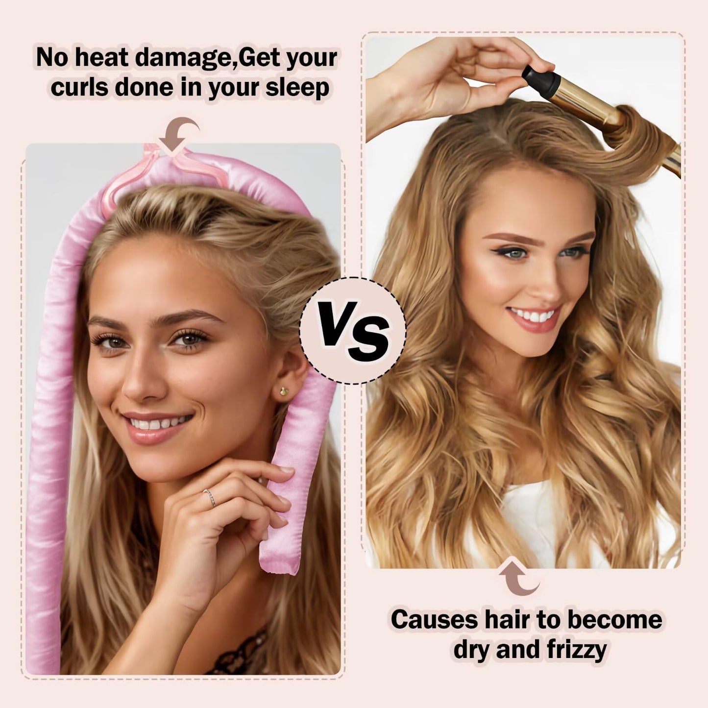 Seritant pink no heat hair rollers with matching satin scrunchies