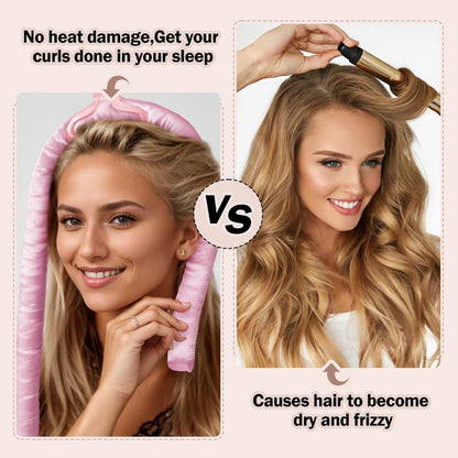 Seritant pink no heat hair rollers with matching satin scrunchies