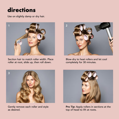 The Hair Edit thermal rollers being applied to damp hair for a heatless blowout look