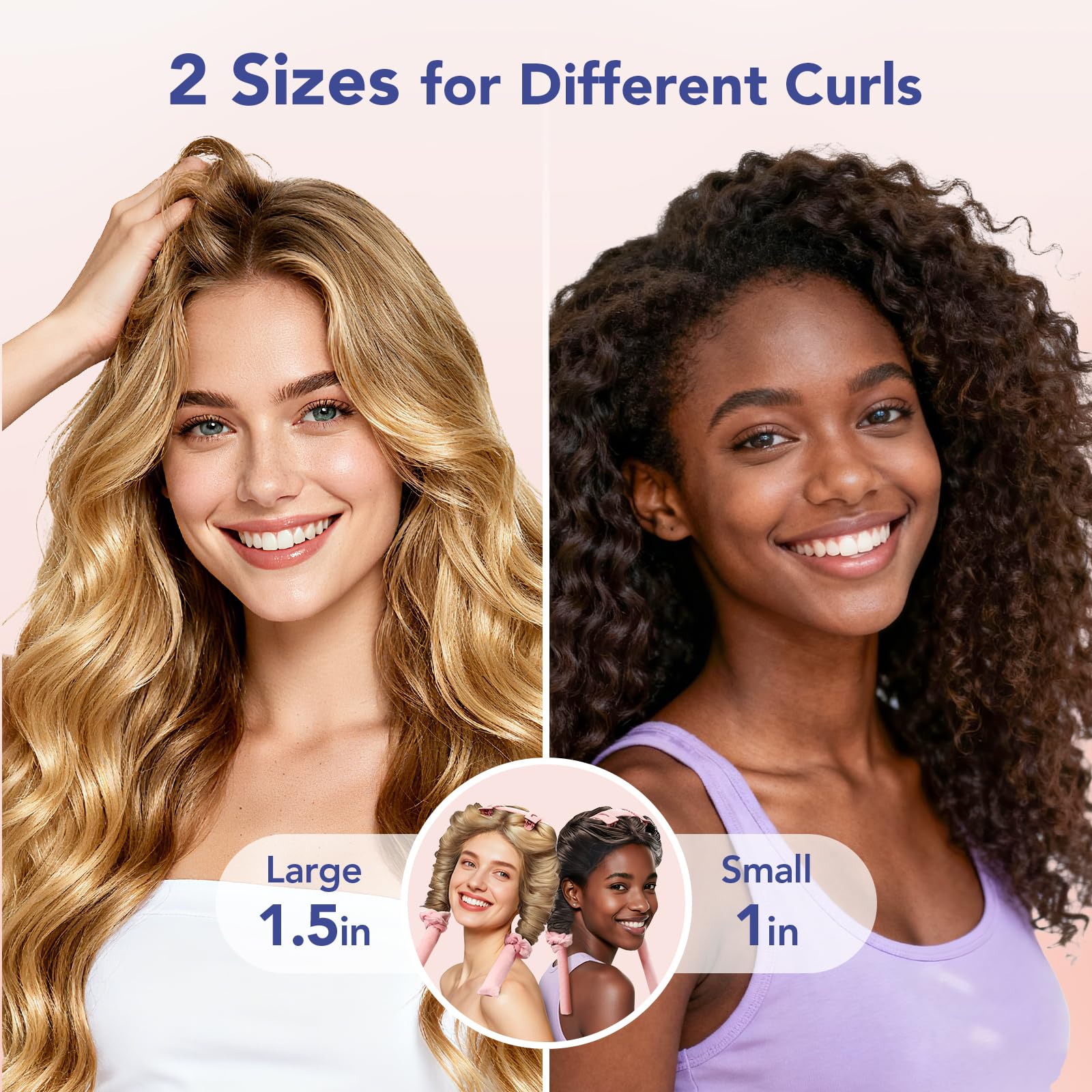 LitBear hair curlers no heat styling rods with two different sizes on plain background