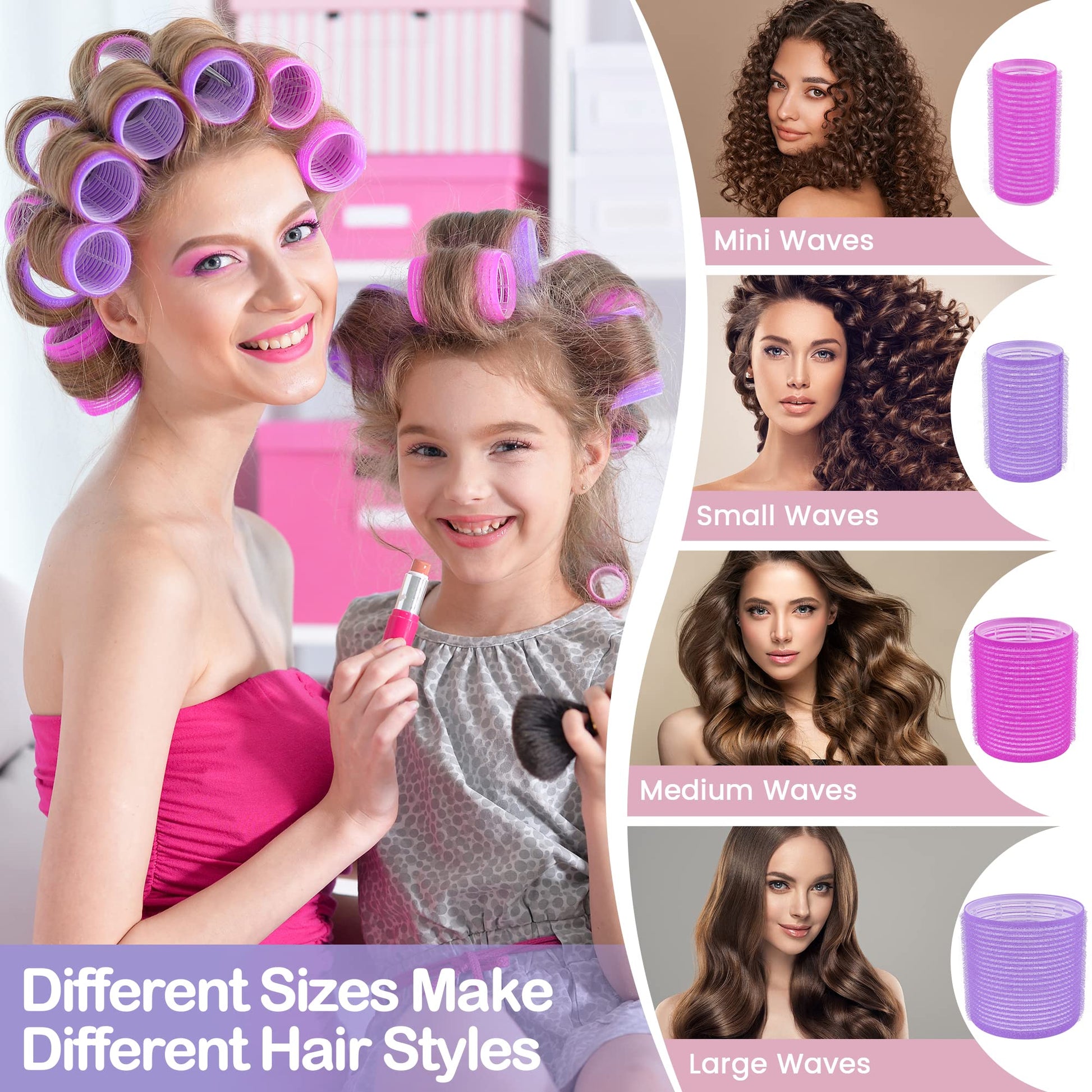 Close up of purple self grip plastic rollers for heatless hair styling