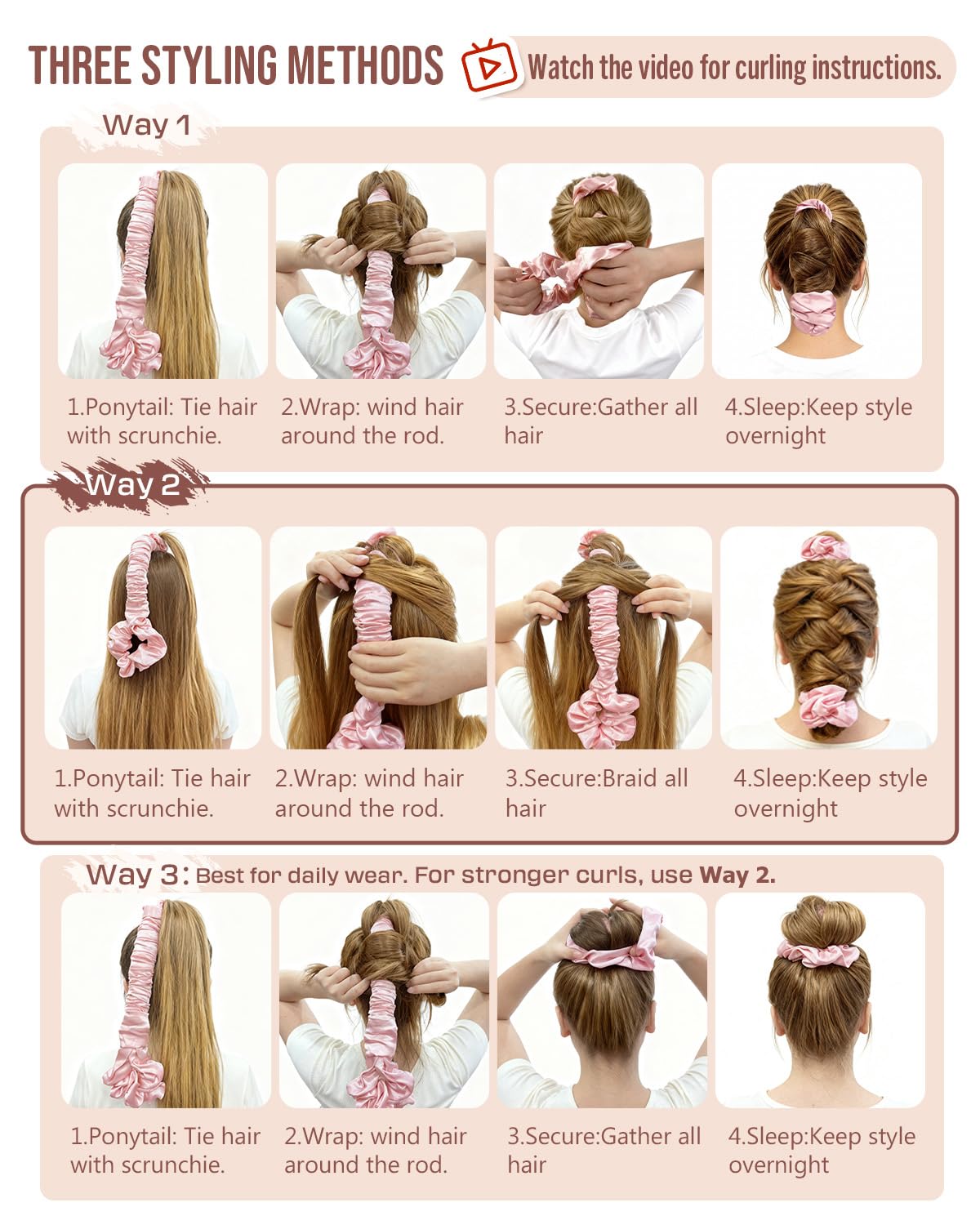 Side profile of the cream pink heatless hair roller highlighting its large size for big curls