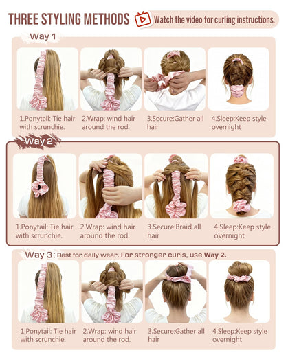 Side profile of the cream pink heatless hair roller highlighting its large size for big curls