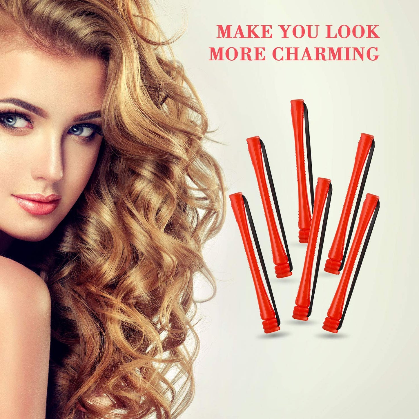Rubber bands attached to plastic hair perming irons for secure heatless curling