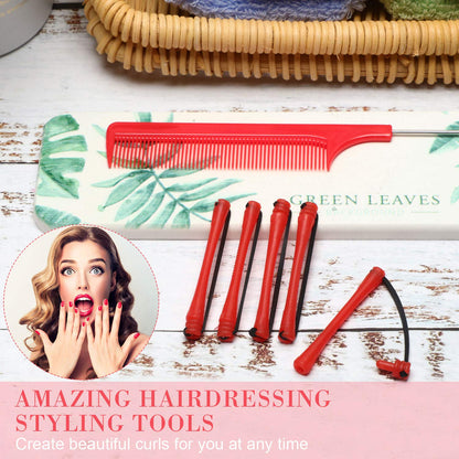 Full hairdressing styling supplies kit including forty eight red rollers and sectioning comb