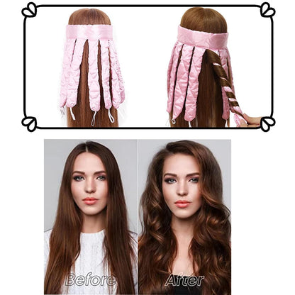 Packaging contents of the authentic USA imported pink heatless hair styling tool.