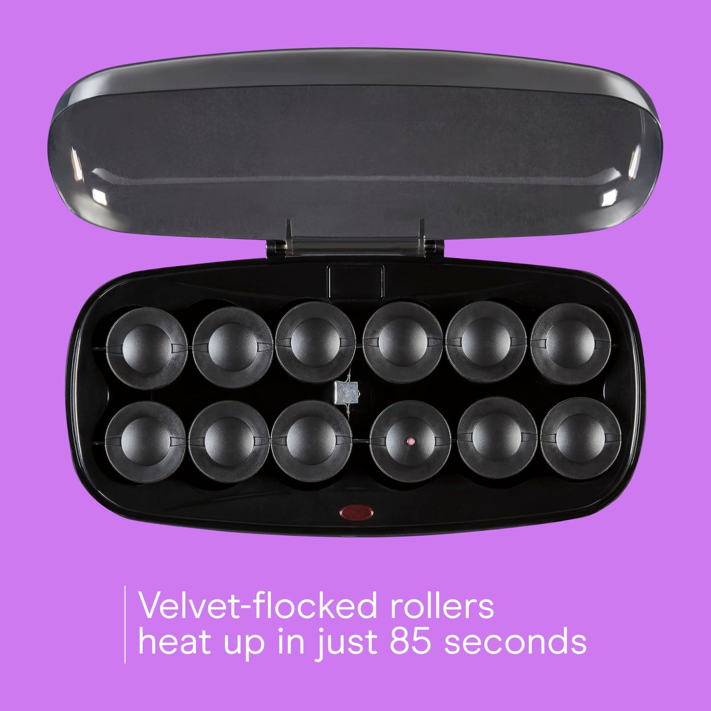Close up view of the one and a half inch velvet flocked roller texture showing heat distribution surface