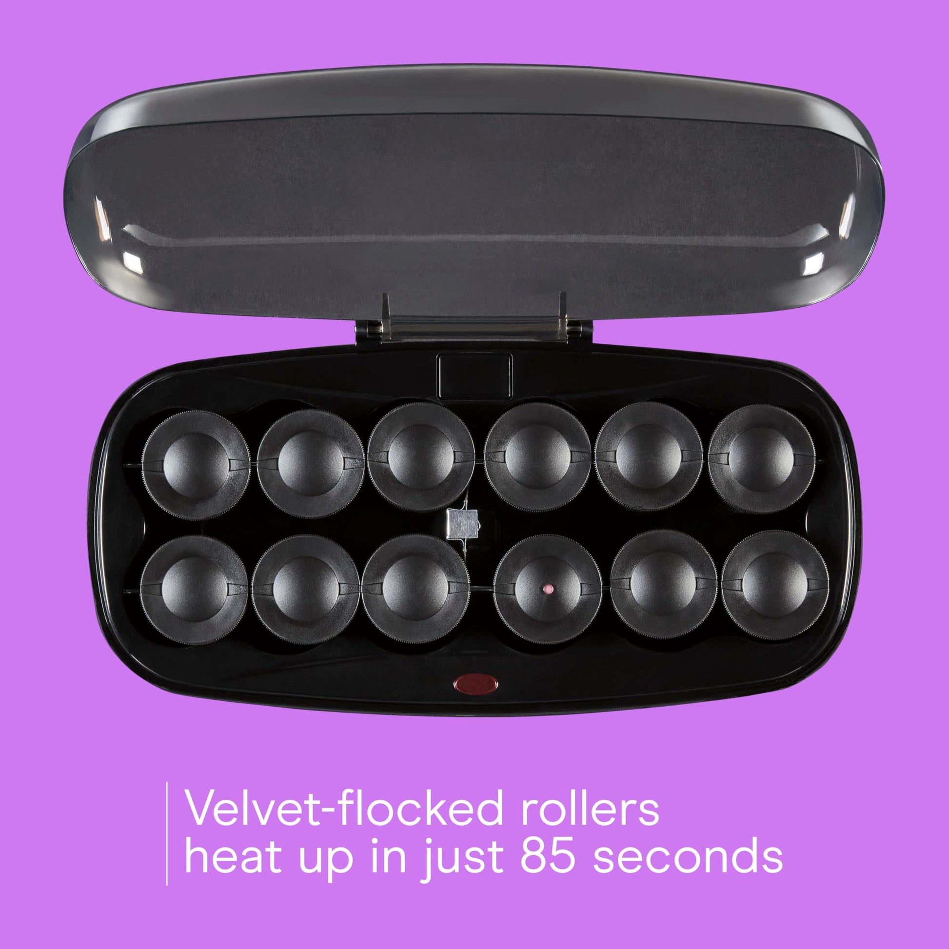 Close up view of the one and a half inch velvet flocked roller texture showing heat distribution surface