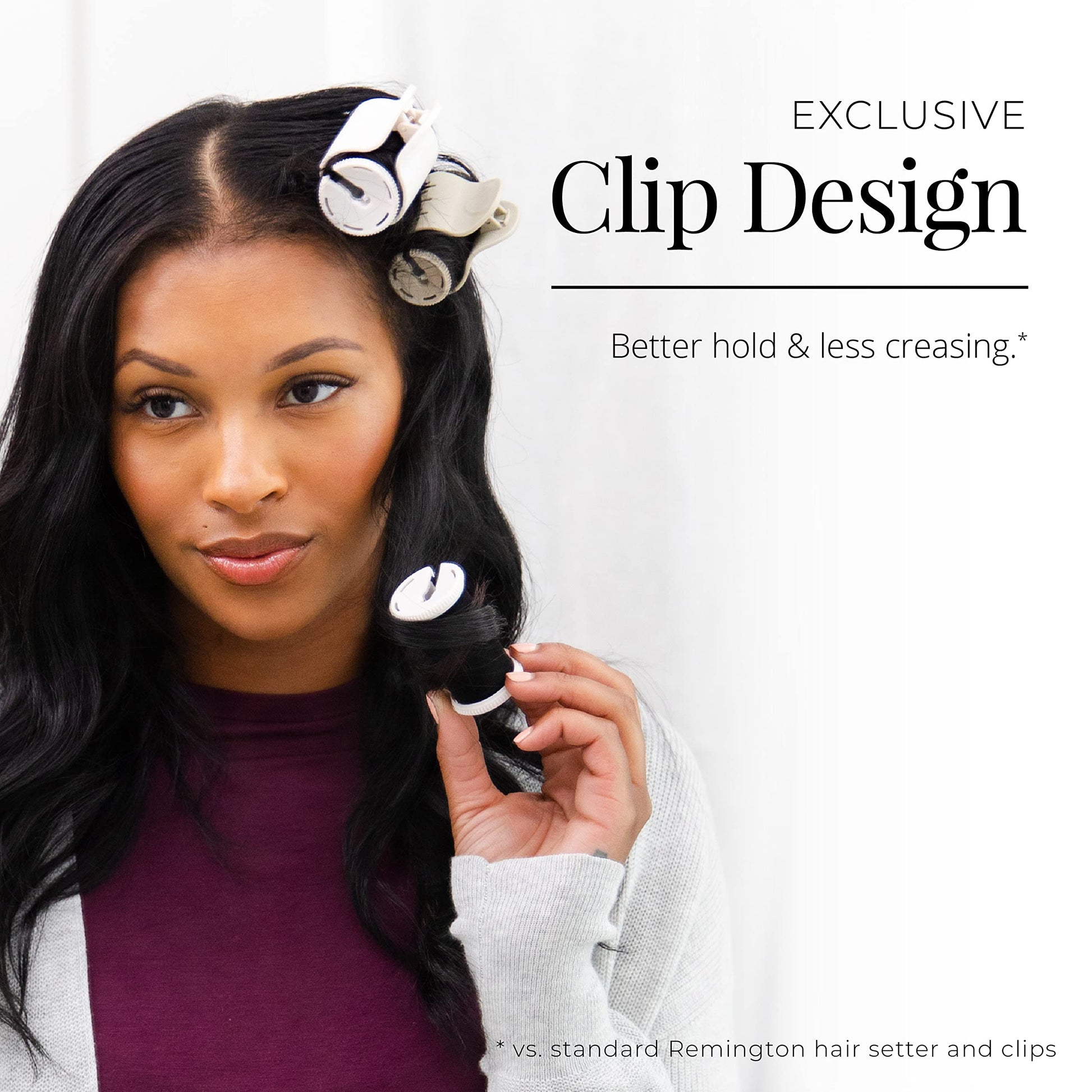 Close up of the exclusive design heated clips for the Remington professional curler set