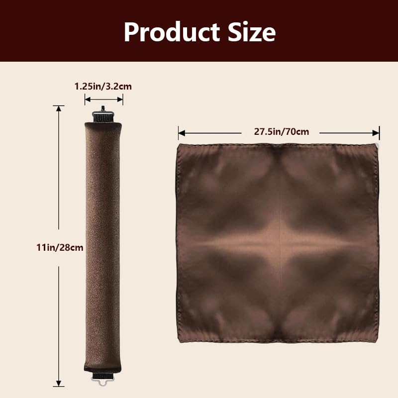 Close up view of the premium brown satin material and secure attachment hooks on the NEW NOAM heatless hair curler