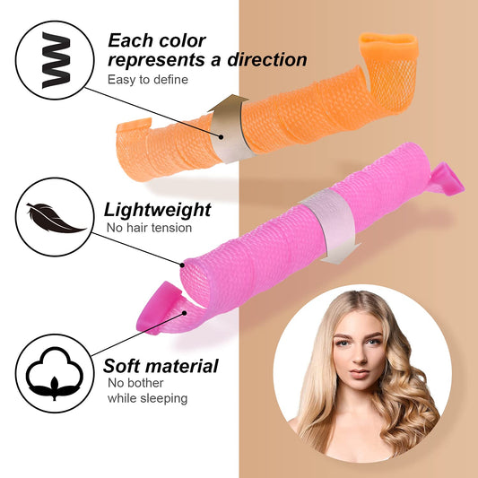 Overnight magic hair rollers set with three styling wands for heatless curls styling