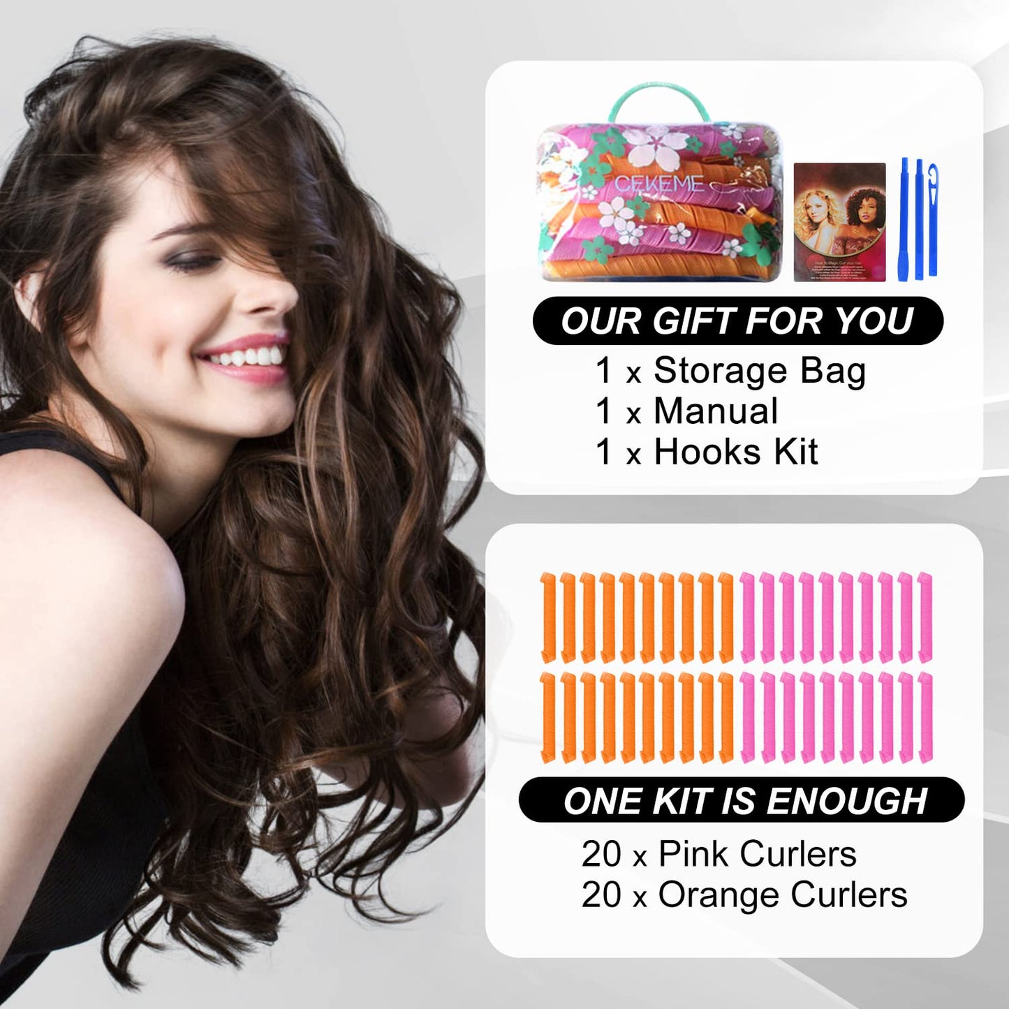 Forty count no heat spiral hair styling formers kit for salon quality results
