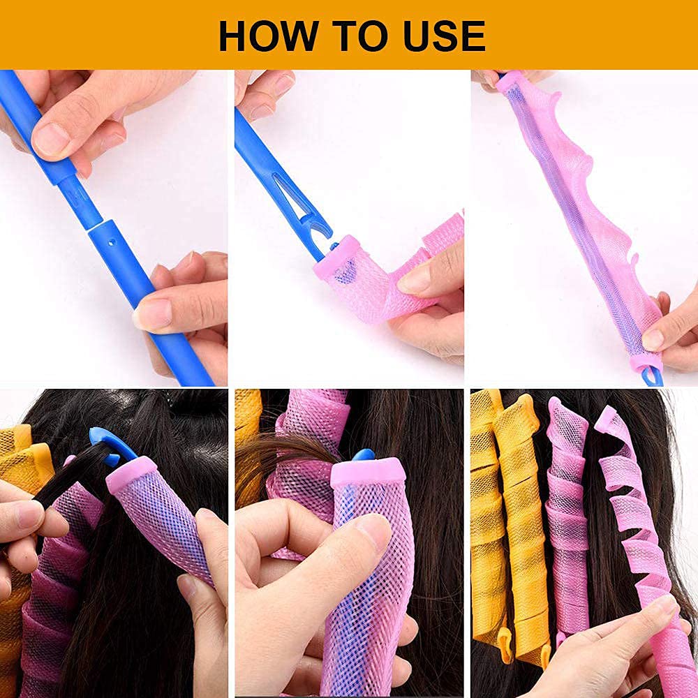 Premium heatless curling accessories laid out to show contents of the complete forty piece package