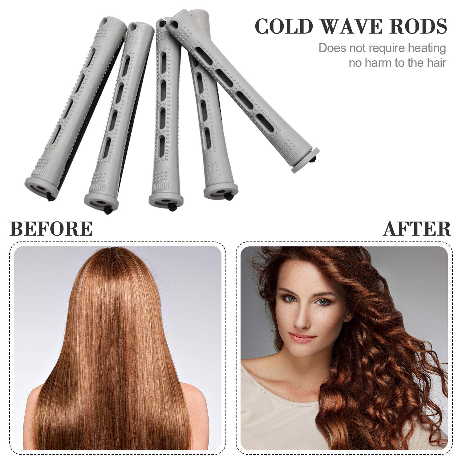 Durable plastic non-slip cold wave curlers layout for home DIY hair curling.