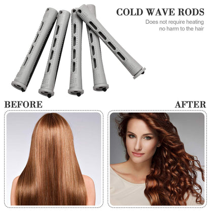 Durable plastic non-slip cold wave curlers layout for home DIY hair curling.