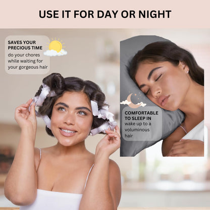 Side view of the premium satin fabric cover on the Kitsch sleep-in curlers.