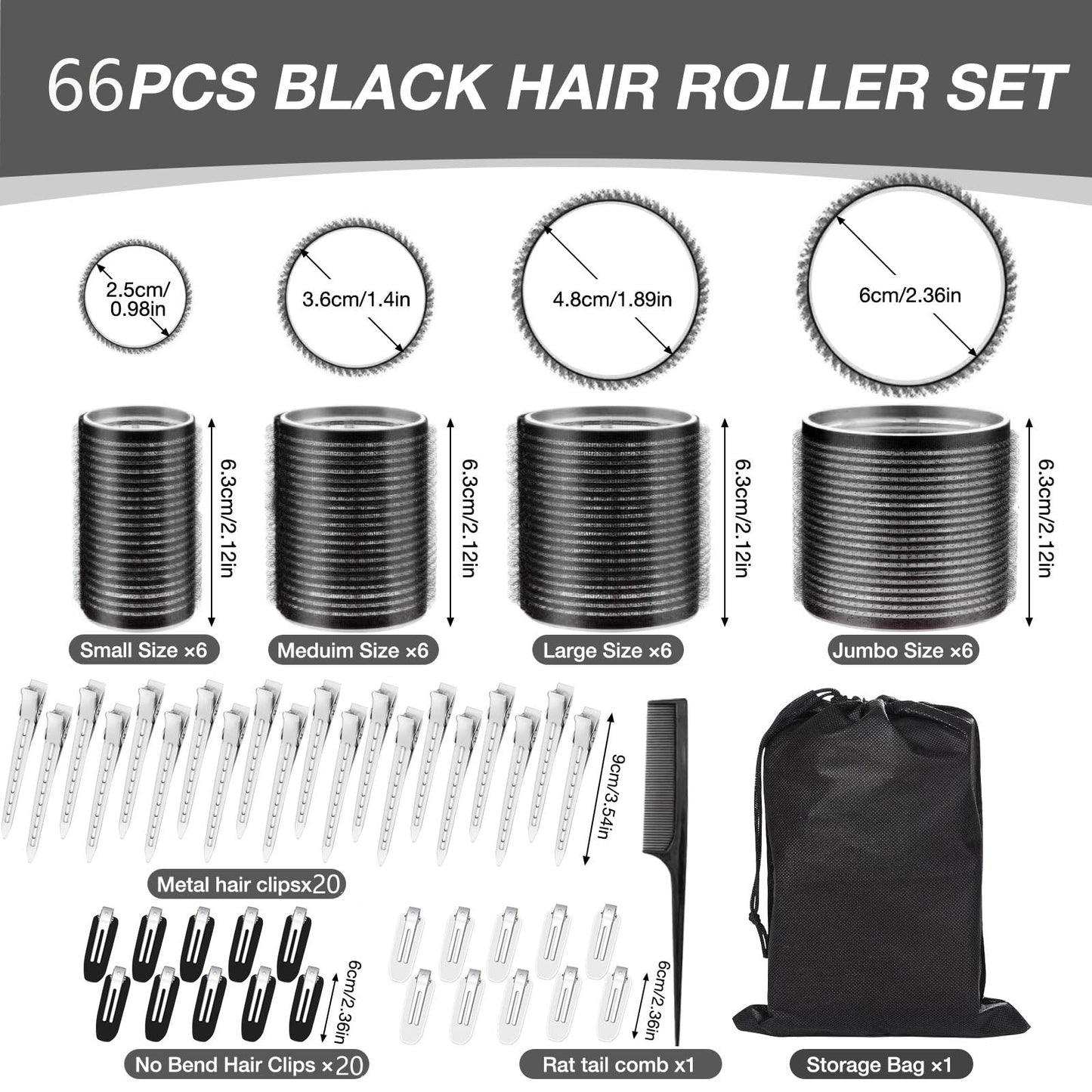 JZko self-grip hair curlers displayed alongside the included black styling comb and storage bag.