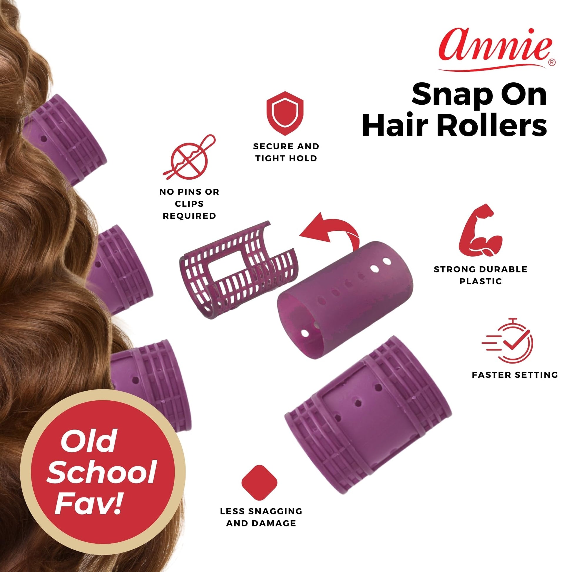 Annie purple hair rollers showcasing the built in locking snap over hood