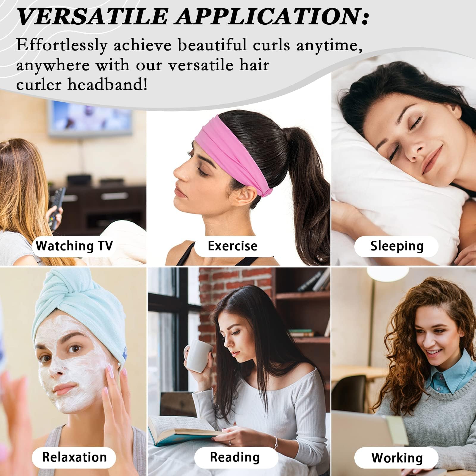 ZILAMPU sleep hair curlers packaging contents including the yoga band.