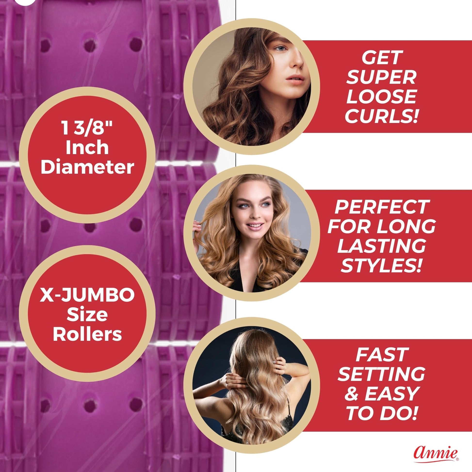 Six pack of professional heat free volume hair rollers packaging details