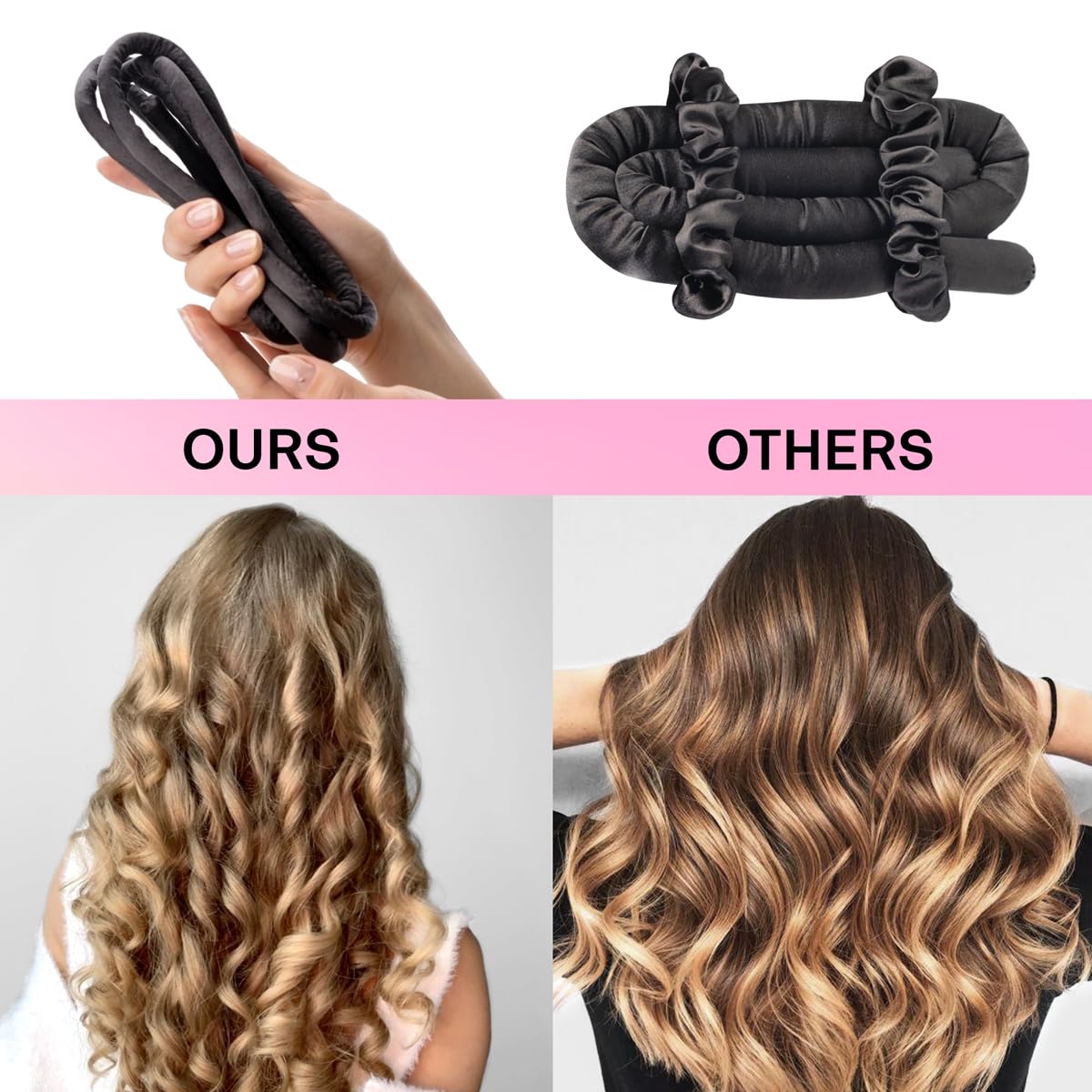 Lanzhire black heatless styling ribbon showing the flexible lightweight foam interior design