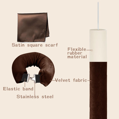 HAIOLORPRO heatless curls overnight set laid out neatly with the included matching satin square accessory.