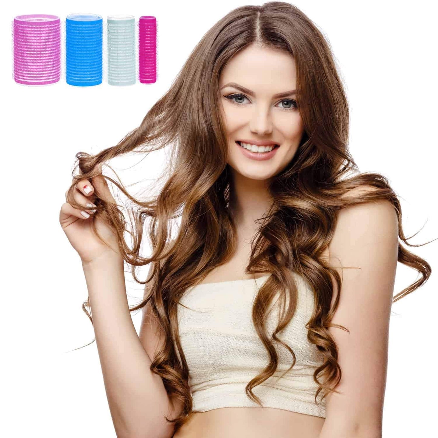 Complete packaging view of the 60 pieces multicolored hair roller collection