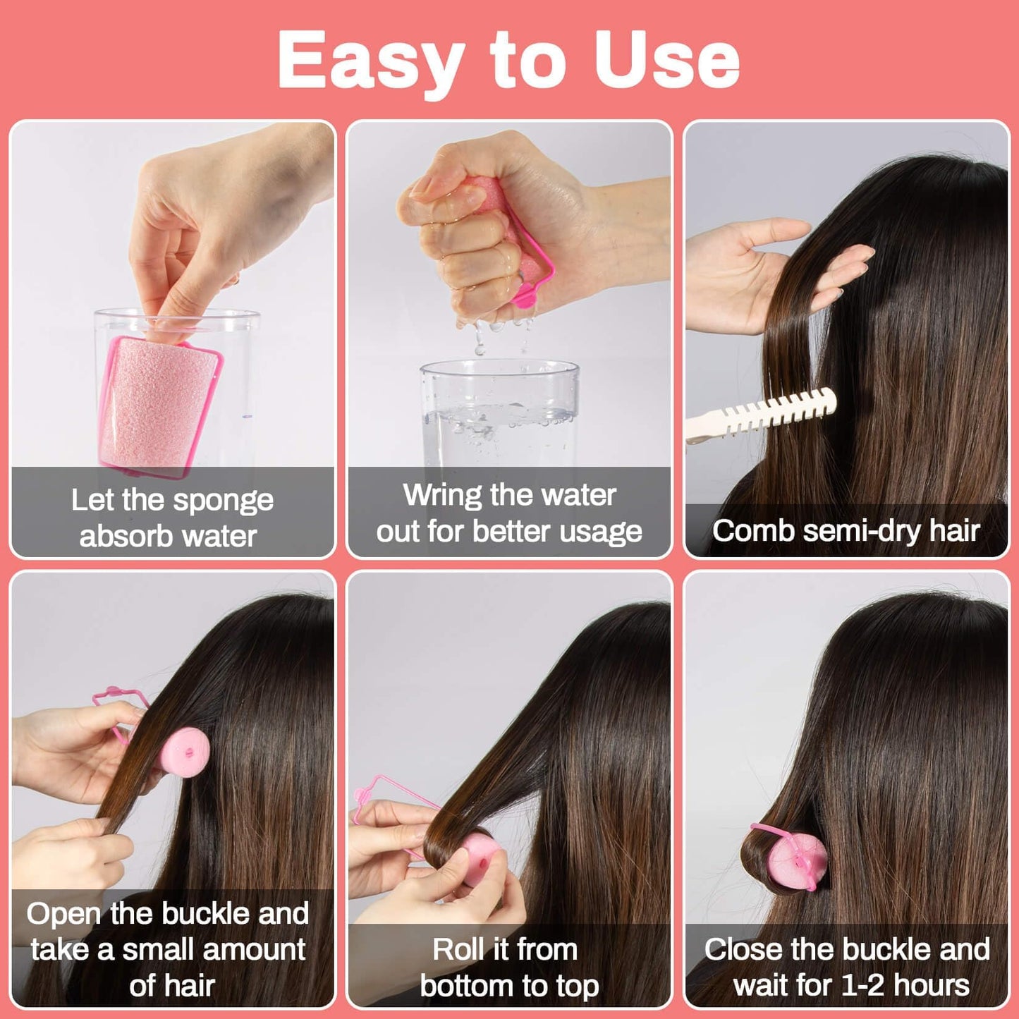 Four different sizes of MAQIHAN heatless rollers displayed for short and long hair styling.