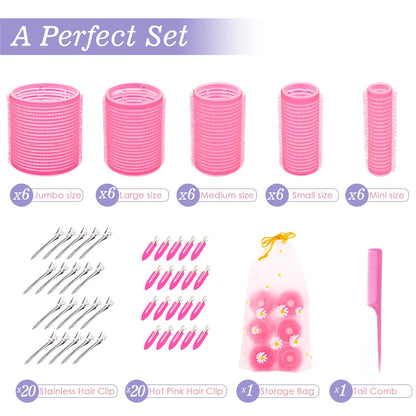 YHOVID blowout hair rollers kit arranged neatly by size from jumbo to small with styling comb