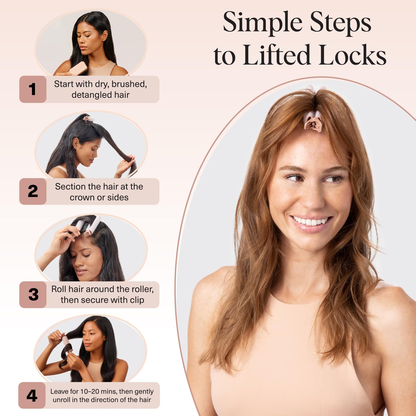 Before and after comparison using Kitsch self-grip hair clips for salon-style root lift