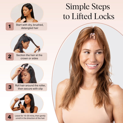 Before and after comparison using Kitsch self-grip hair clips for salon-style root lift