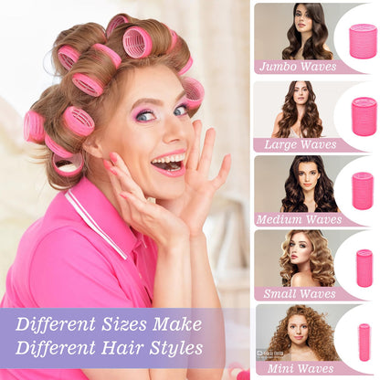 YHOVID heatless hair rollers set complete with pink storage bag and sectioning tail comb
