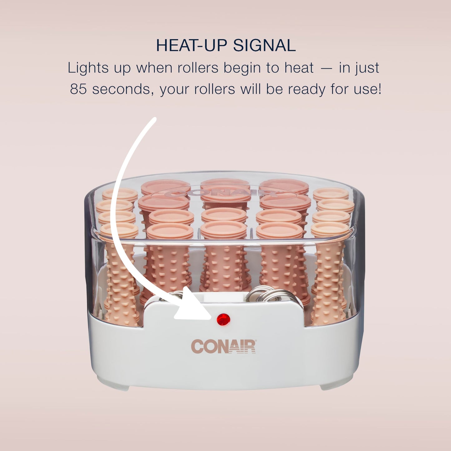 Side profile of the compact Conair hot roller container demonstrating its portable and lightweight design for travel.