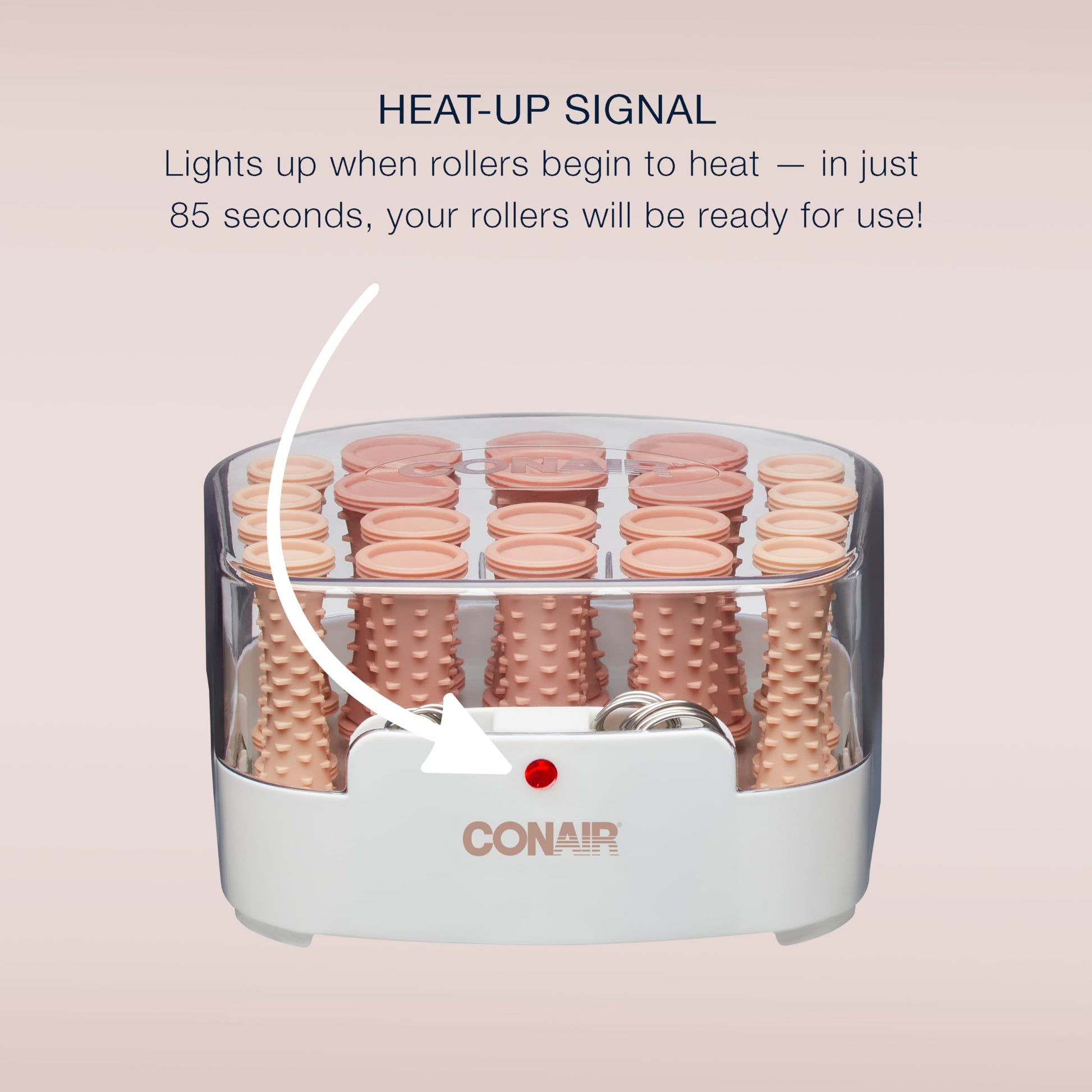 Side profile of the compact Conair hot roller container demonstrating its portable and lightweight design for travel.