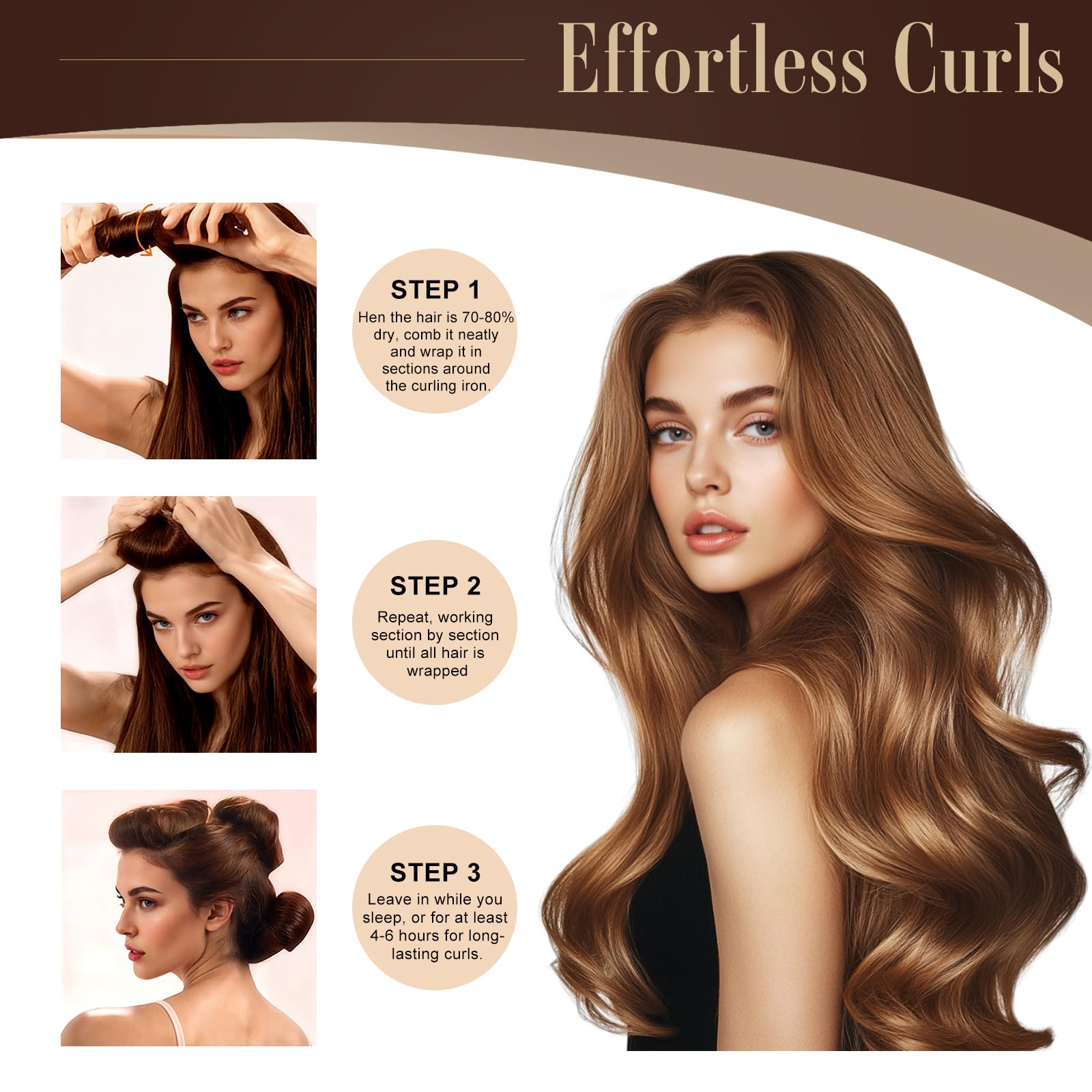 Four packs of jumbo no heat hair curlers with included styling hook