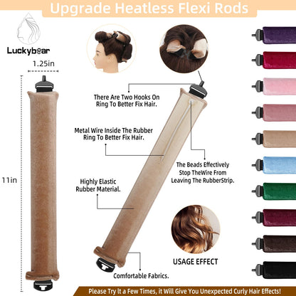 Luckybear heatless curls satin jumbo flexi rods close up highlighting the soft fabric texture