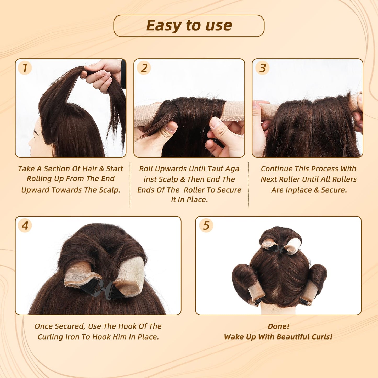 Demonstration of a woman sleeping comfortably with the soft no heat overnight sleeping curls tools