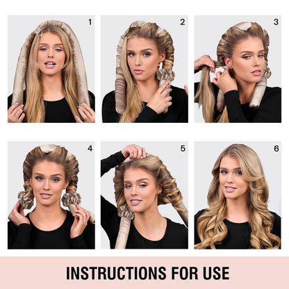 VivaSmile hair styling accessories demonstrating how the brown satin ribbon secures for overnight blowout volume.