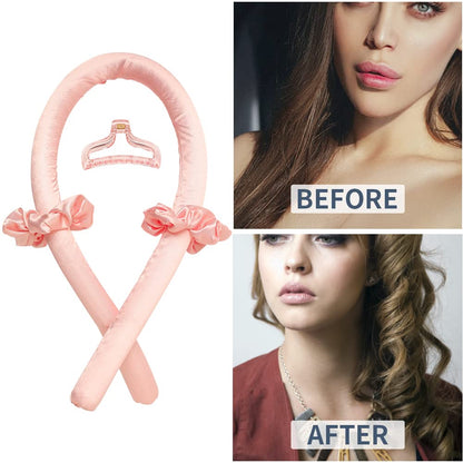 Pink heatless hair roller rod with included pastel acrylic hair claw clip close up