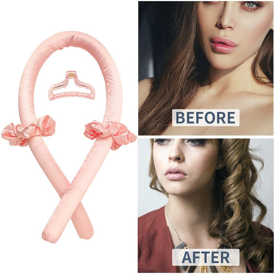 Pink heatless hair roller rod with included pastel acrylic hair claw clip close up