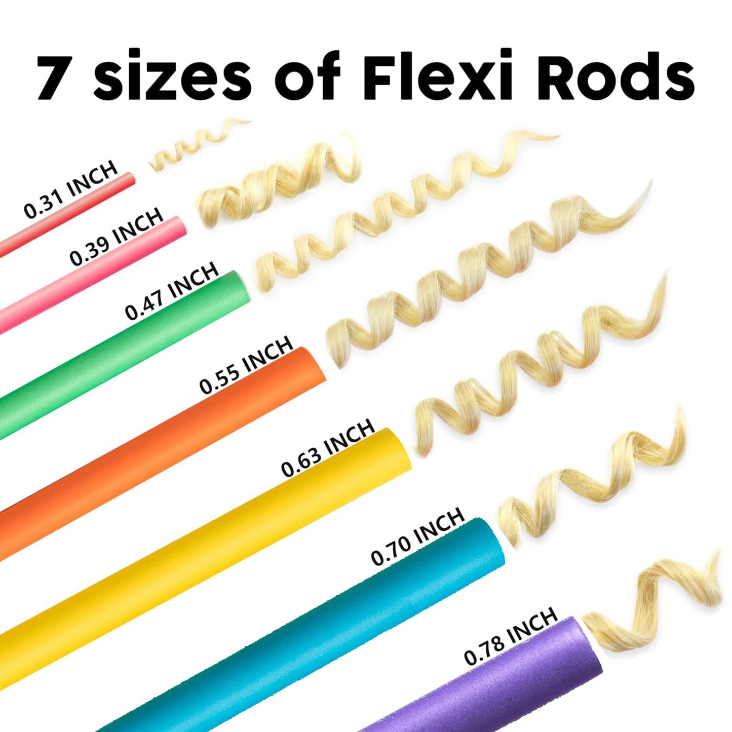 Close up view of seven inch long bendy foam flexi rods in various bright colors showcasing the soft flexible texture.