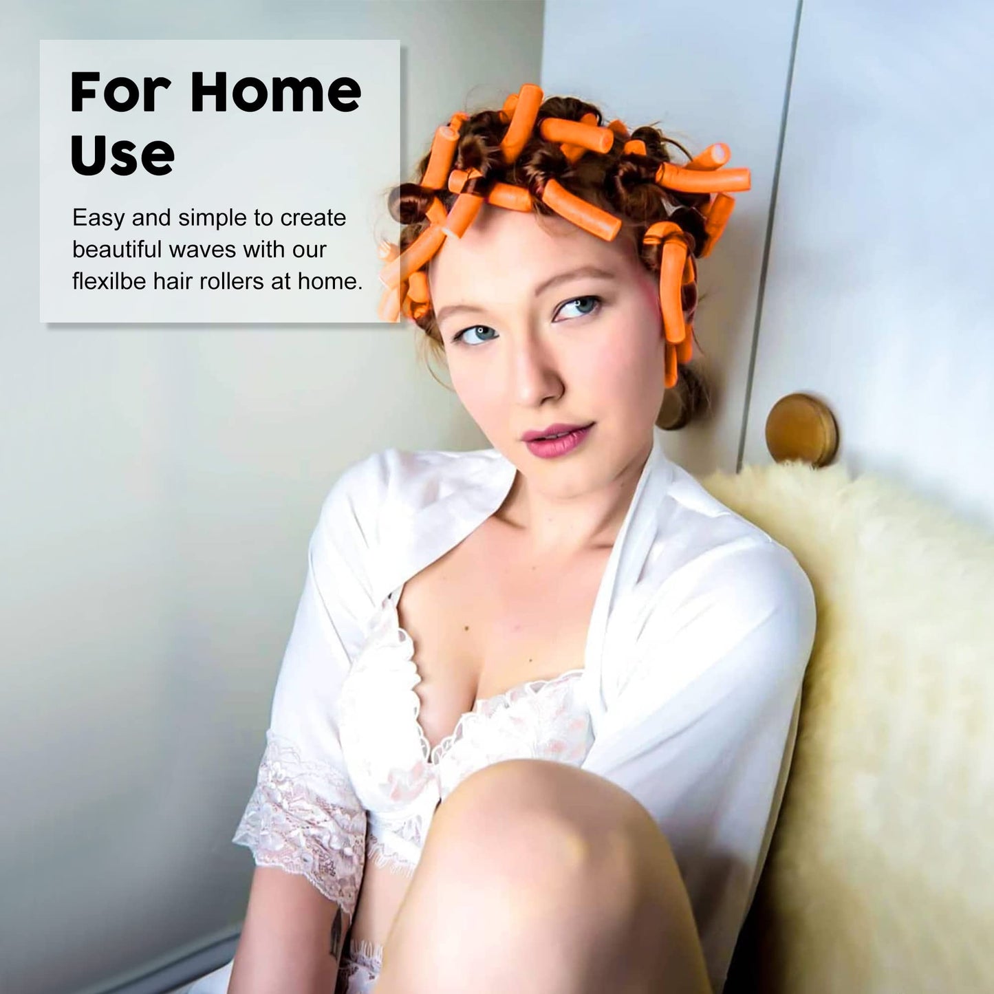Packaging layout of the forty-seven piece heatless hair styling kit featuring multi-colored twist foam rods for overnight curls.