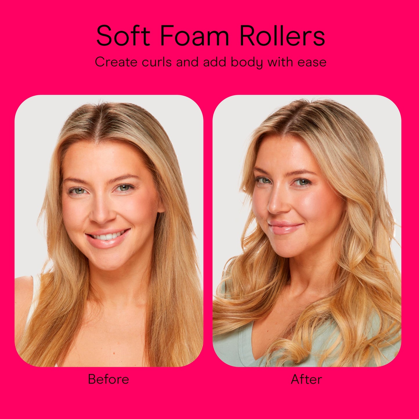Four distinct sizes of color coded foam curlers displayed side by side for custom styling.