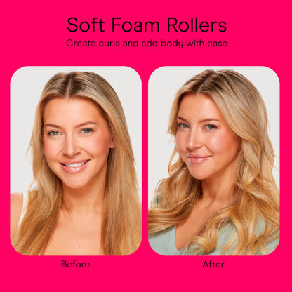 Four distinct sizes of color coded foam curlers displayed side by side for custom styling.