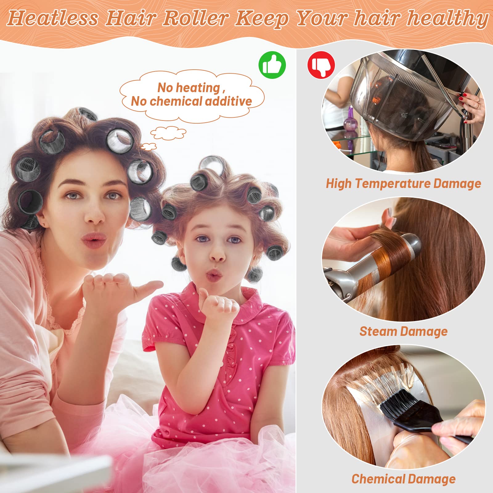 Cludoo mesh styling rollers being secured on long hair sections with metal clips