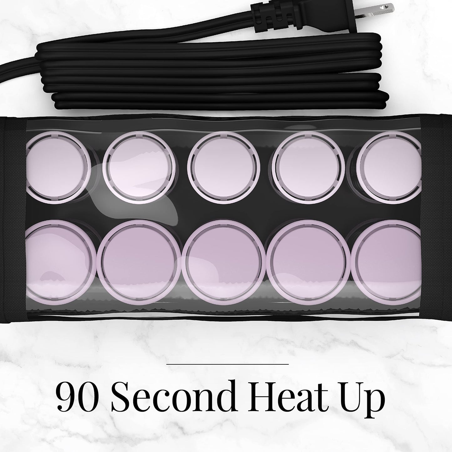 Remington compact hot rollers ten piece set arranged neatly for simple bathroom storage.