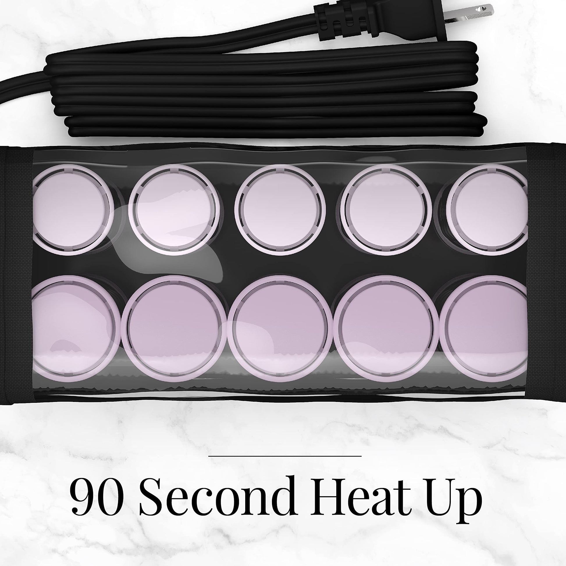 Remington compact hot rollers ten piece set arranged neatly for simple bathroom storage.