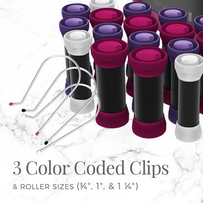 Remington hot rollers heating base plugged in and filled with twenty thermal wax core rollers.