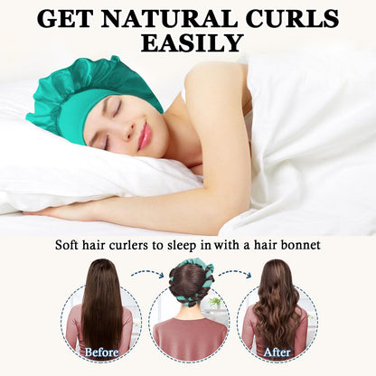 Soft velvet heatless hair curling rod wrap with satin sleep bonnet accessories